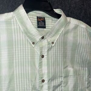 Walnut Creek WC Mens 2XL Green Striped Check Button Up Shirt Casual Cotton Blend